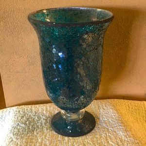 Vase-Turquoise Cut-Glass Gorgeous NEW Neiman Marcus 11.5 x 7 inch Mosaic Unique